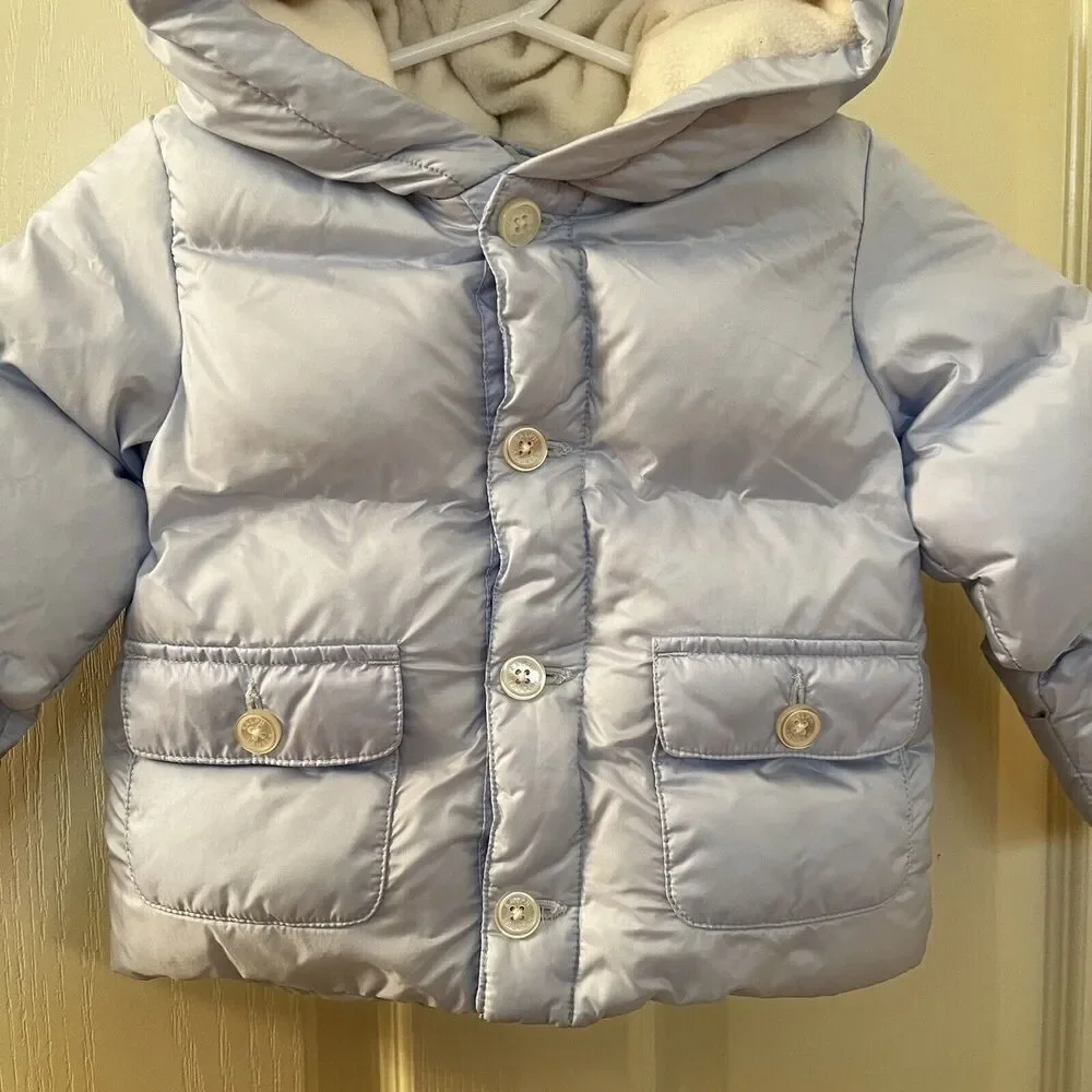 Ralph Lauren Pale Blue Hooded Down Puffer Jacket Baby Boys Size 9 Months